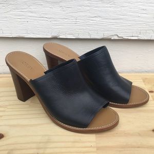 J Crew sz 9.5 Navy Stacked heel mules